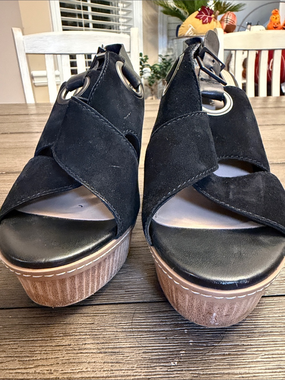BCBGeneration Black Suede Slingback Platform Wedge Sandals - Picture 11 of 11
